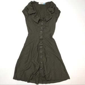 Sparrow dark green button down midi length dress